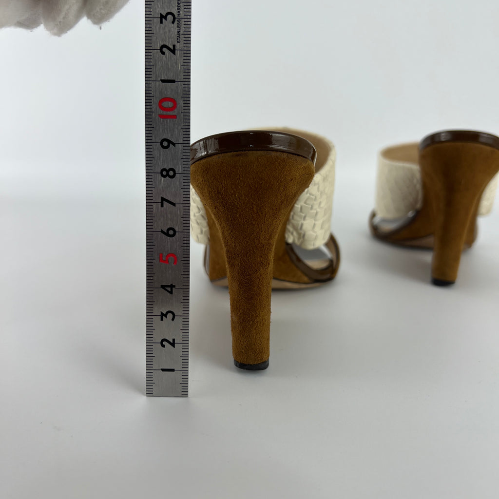 Jimmy Choo | White Croc Embossed Brown Suede Leather Wedge Sandal Heels (36)