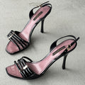 Louis Vuitton | Black Patent Leather Metal Logo Plate Strappy Slingback Heels (36)
