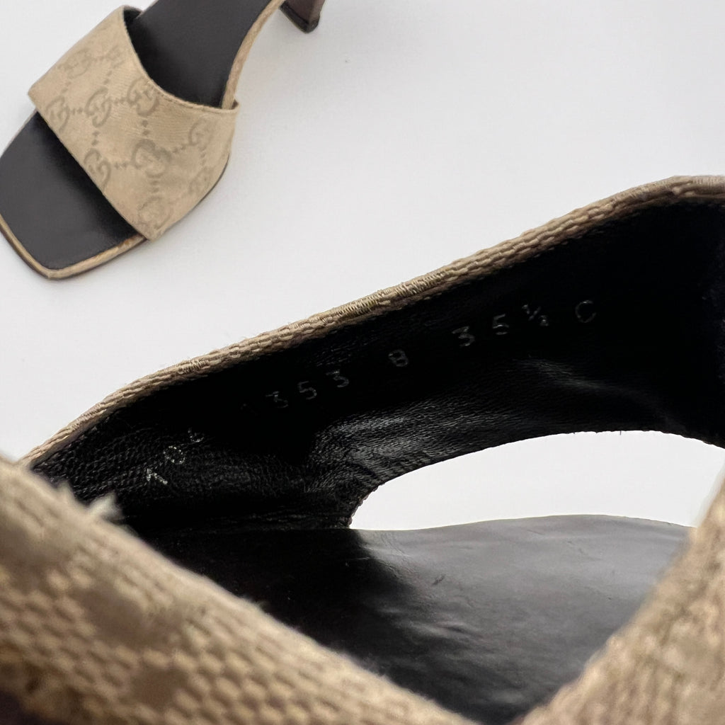 Gucci | GG Monogram Cream Beige Canvas Leather Mules (35)