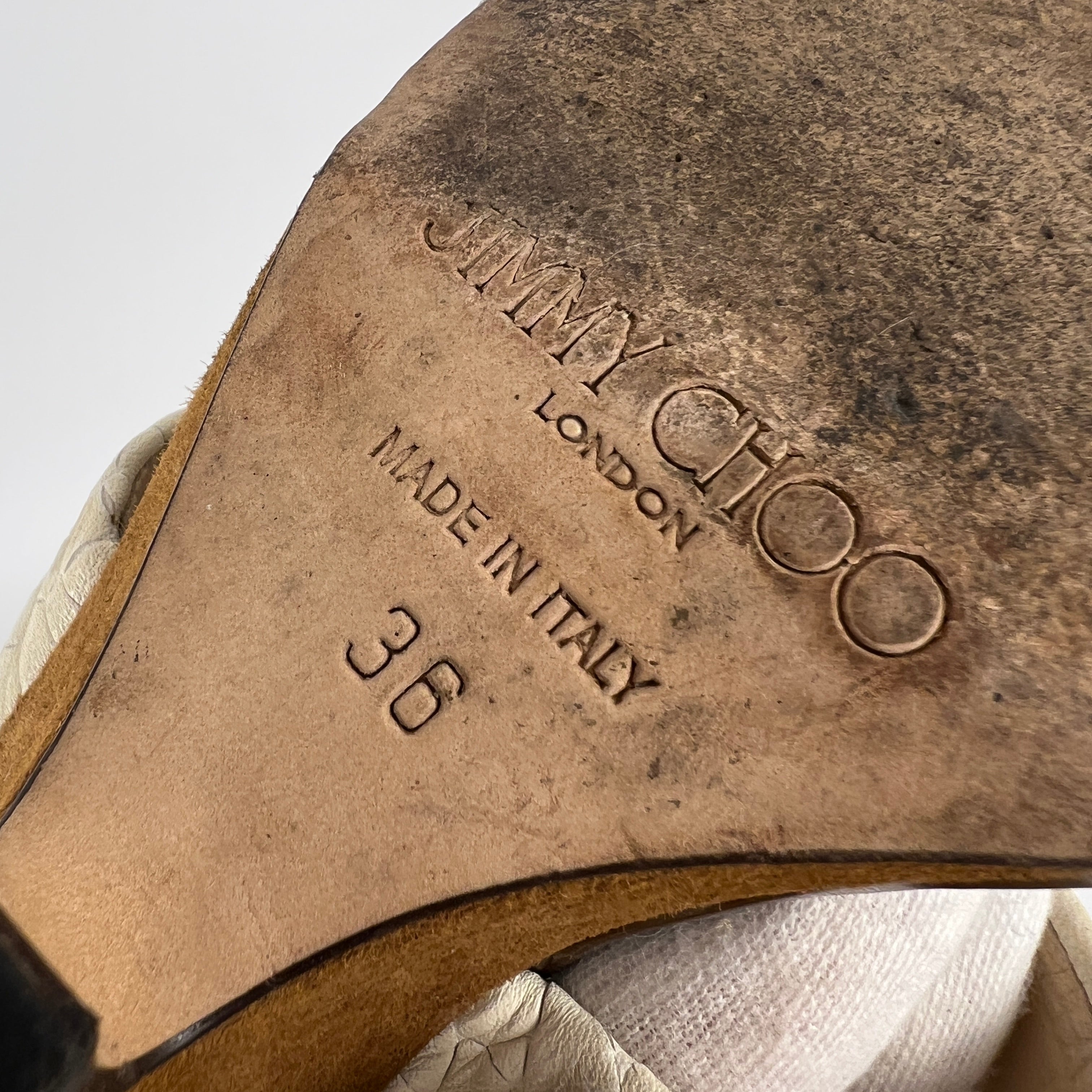 Jimmy Choo | White Croc Embossed Brown Suede Leather Wedge Sandal Heels (36)