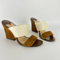 Jimmy Choo | White Croc Embossed Brown Suede Leather Wedge Sandal Heels (36)