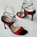 Chanel | Vintage 2000s Red Black Patent Leather Lace Up Sandal Heels (36)