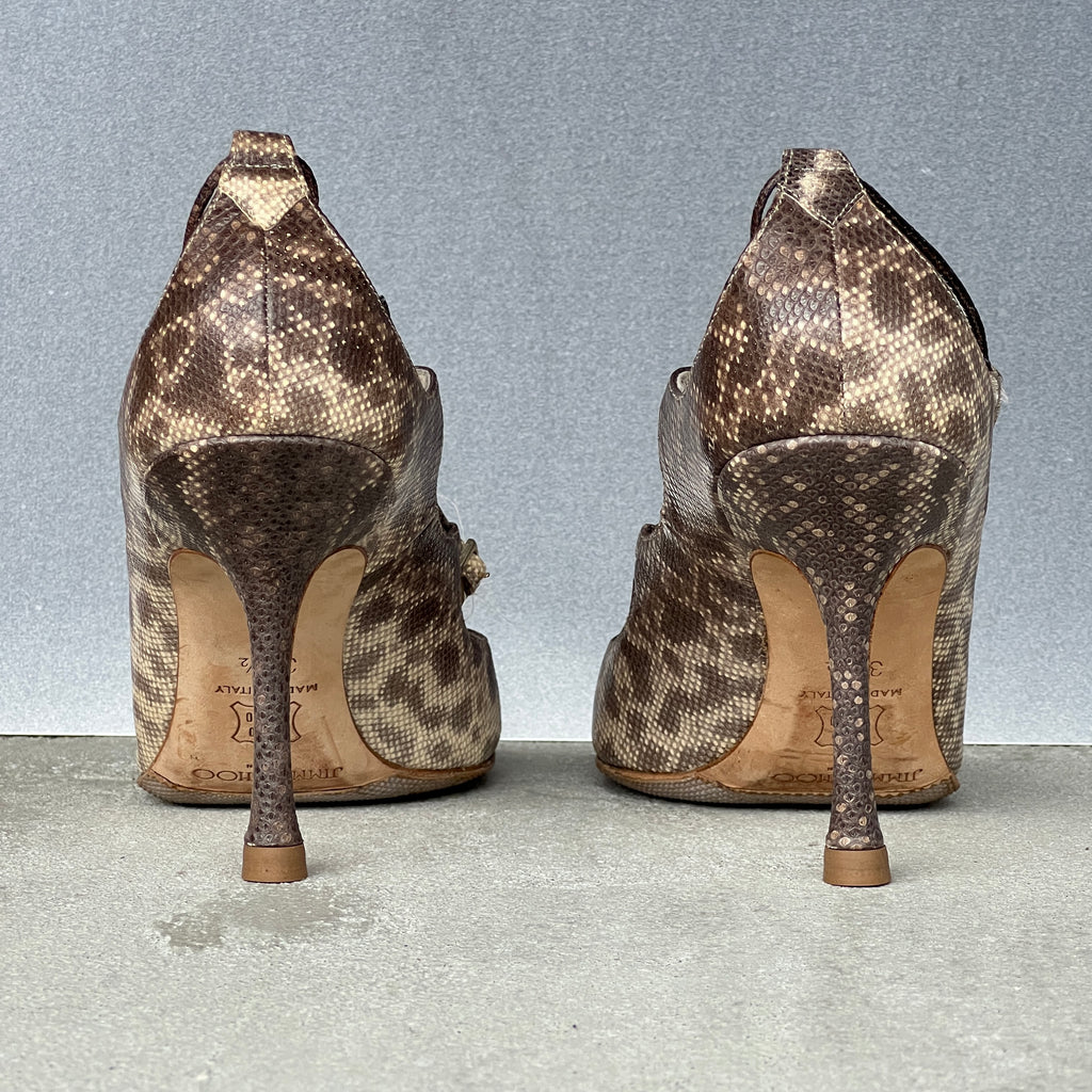 Jimmy Choo | Bali Karung Snake Leather Lace Up Sandal Heels (38.5)