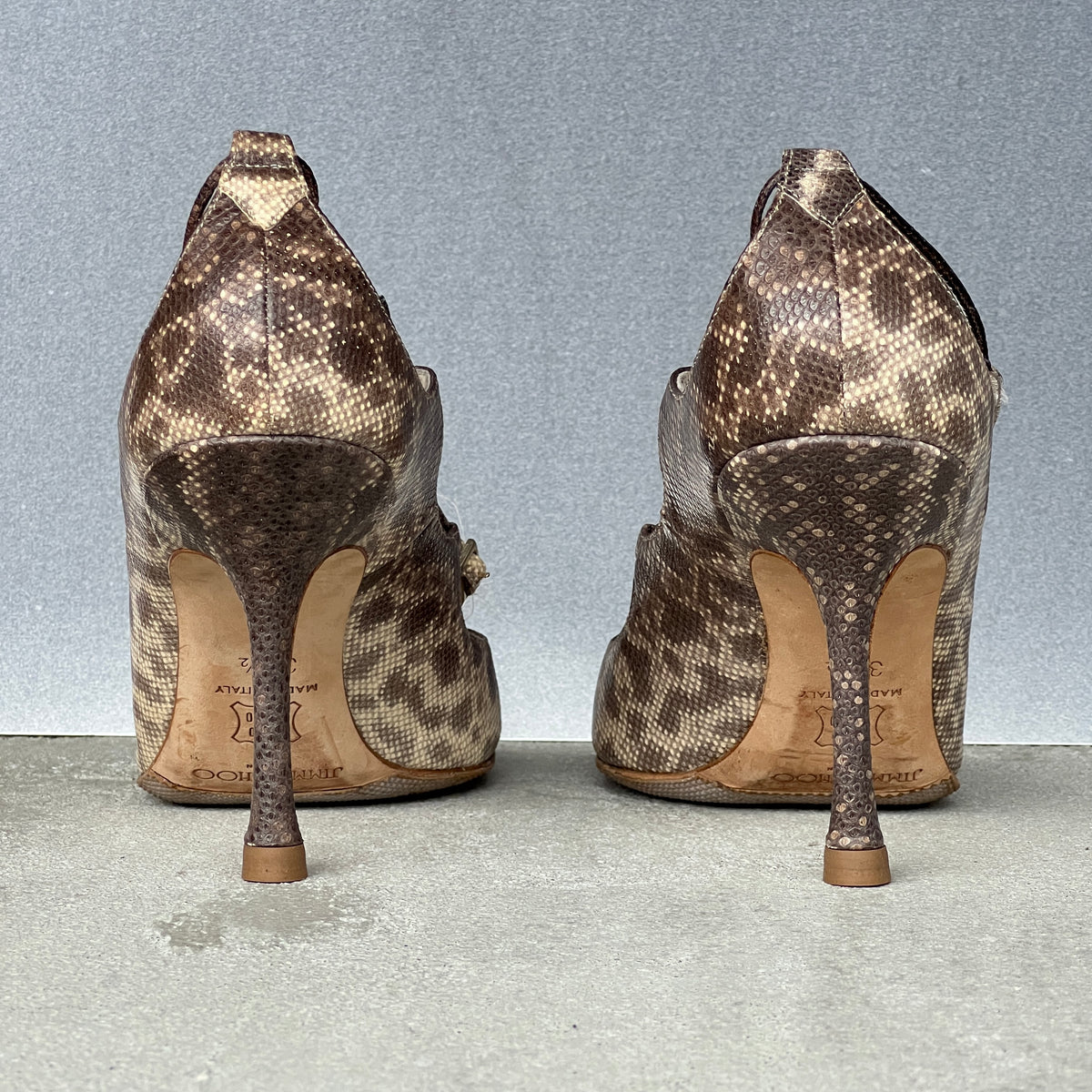 Jimmy Choo | Bali Karung Snake Leather Lace Up Sandal Heels (38.5)