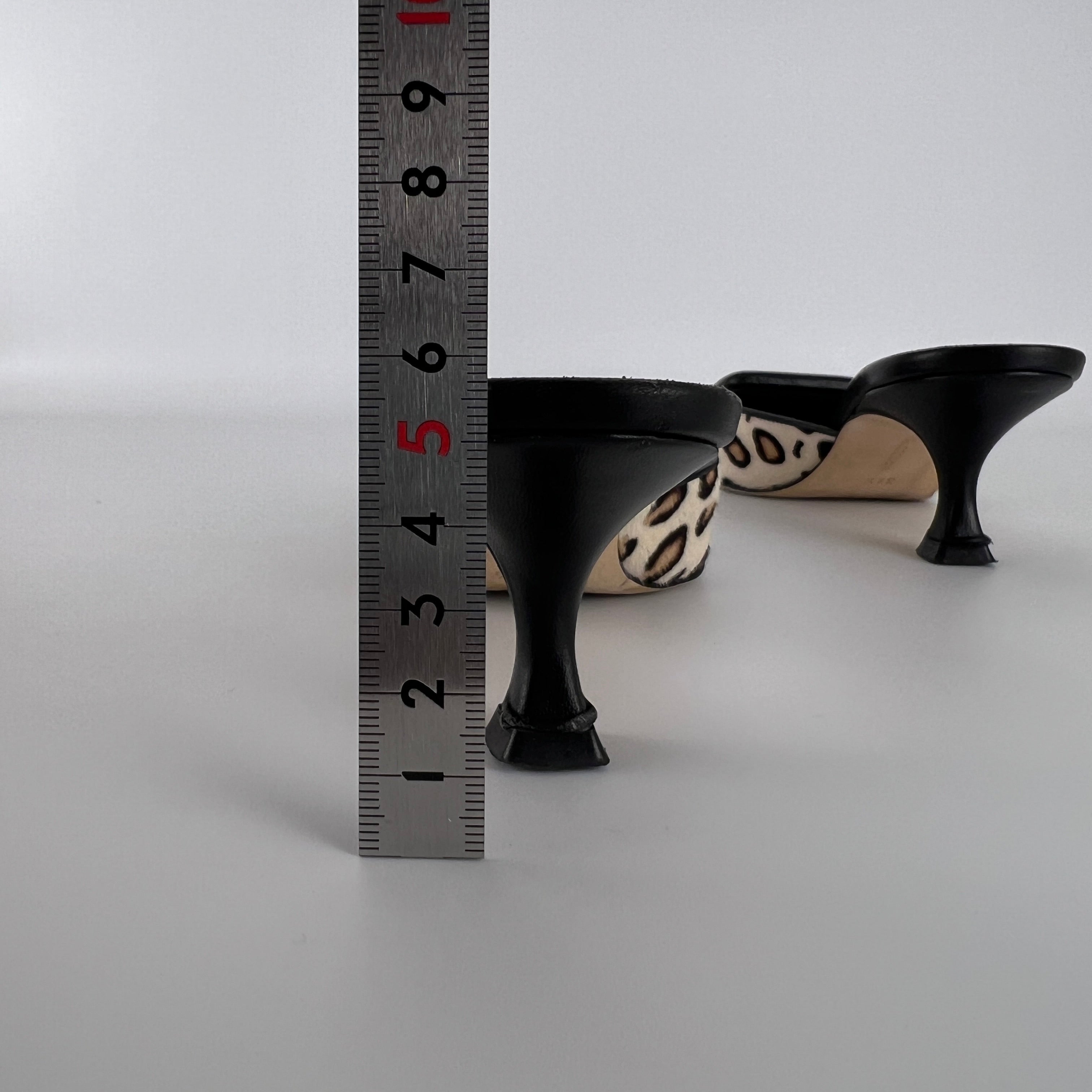 Manolo Blahnik | Maysale Leopard Print Calf Hair Kitten Heel Mules (34.5)