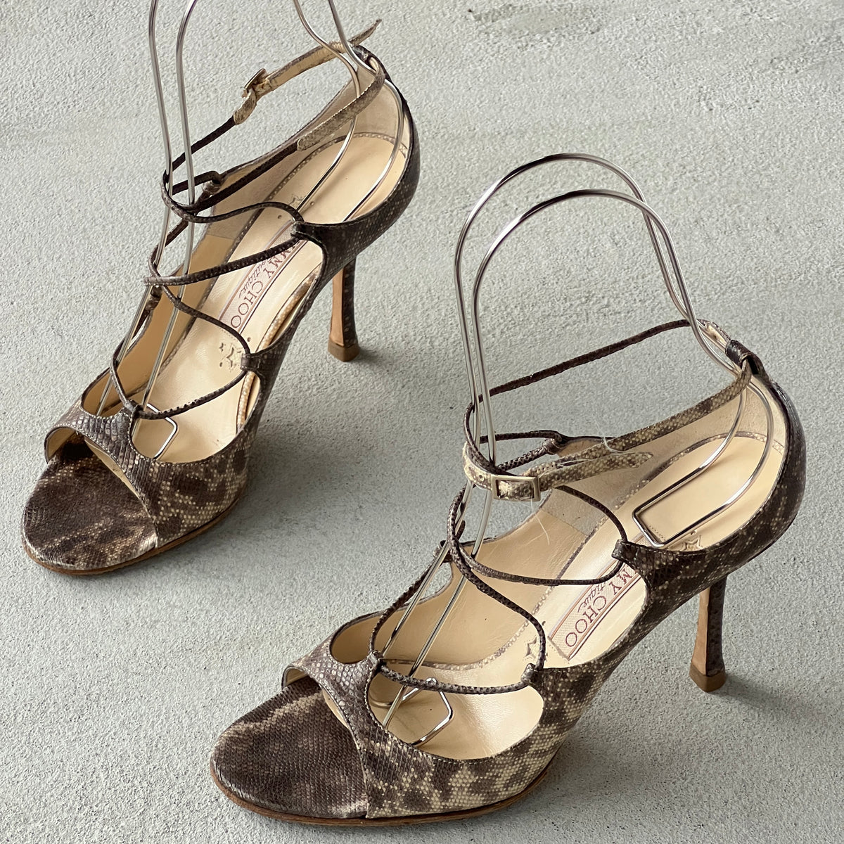 Jimmy Choo | Bali Karung Snake Leather Lace Up Sandal Heels (38.5)