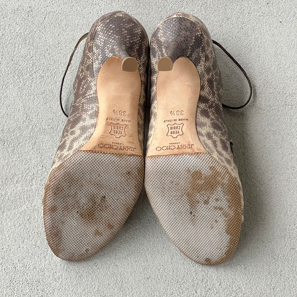 Jimmy Choo | Bali Karung Snake Leather Lace Up Sandal Heels (38.5)
