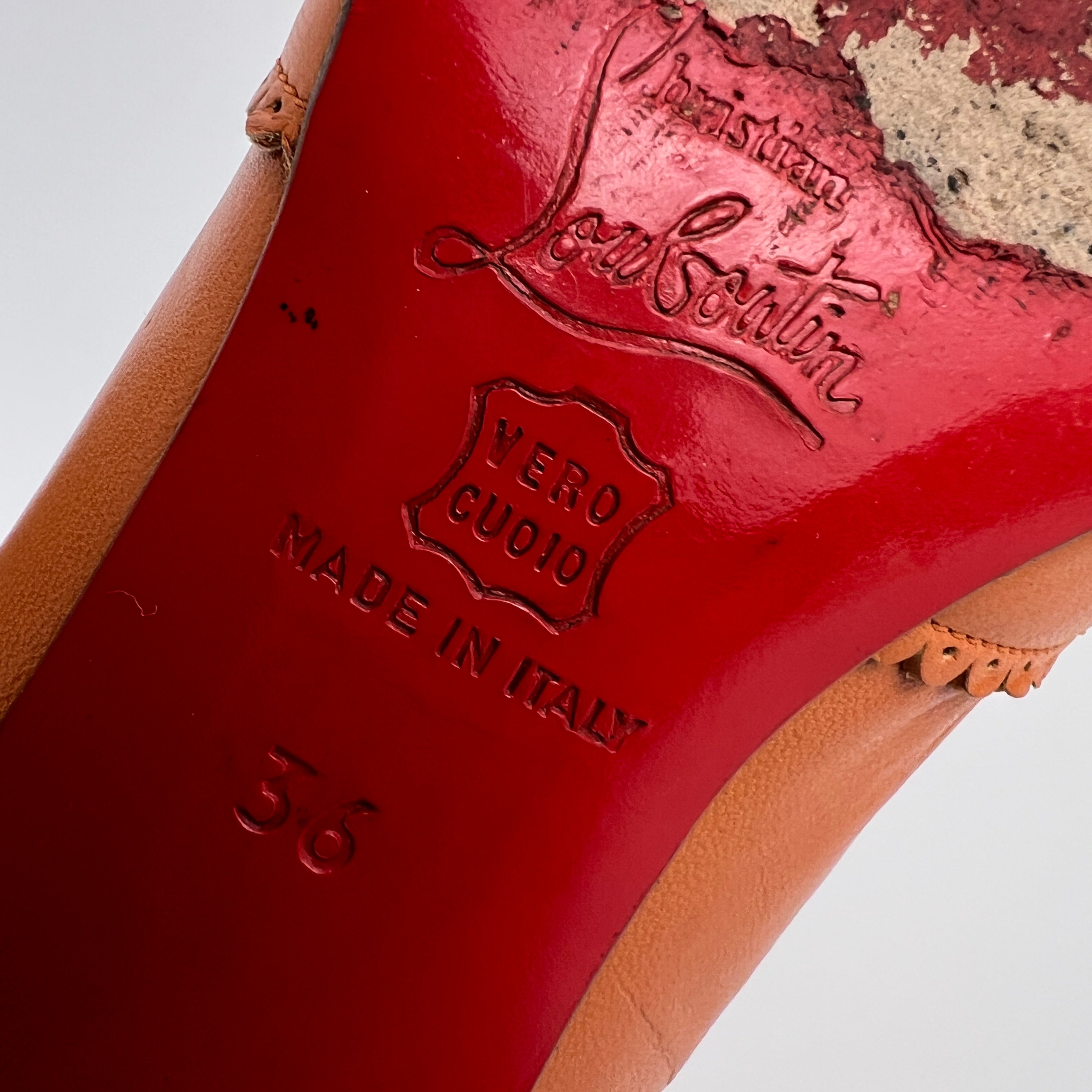 Louboutin | Orange Leather Ribbon Cut-Out Pointed Toe Kitten Heel Pumps (36)
