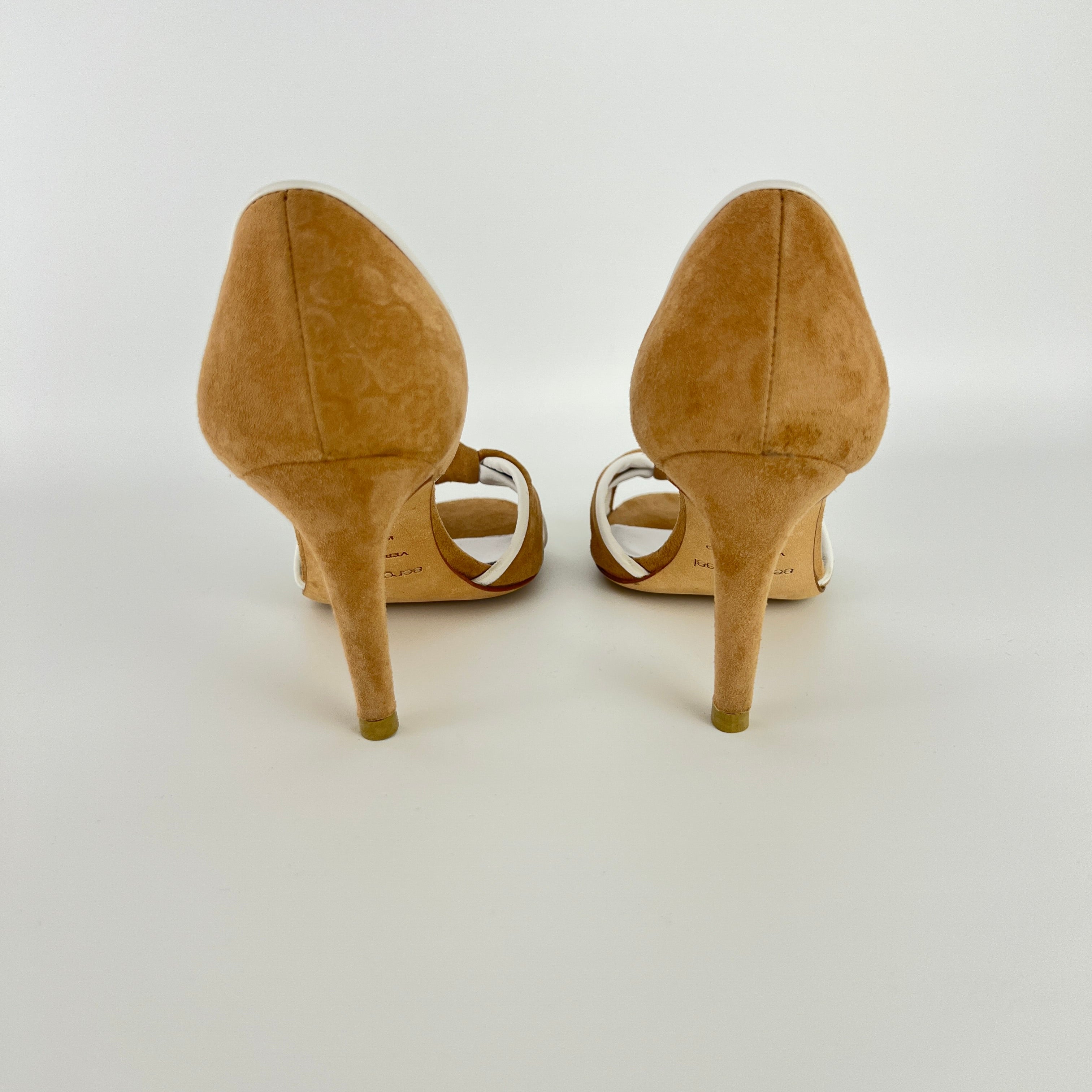 Sergio Rossi | Beige Tan Suede White Leather Knotted Strap D'Orsay Pumps (35)