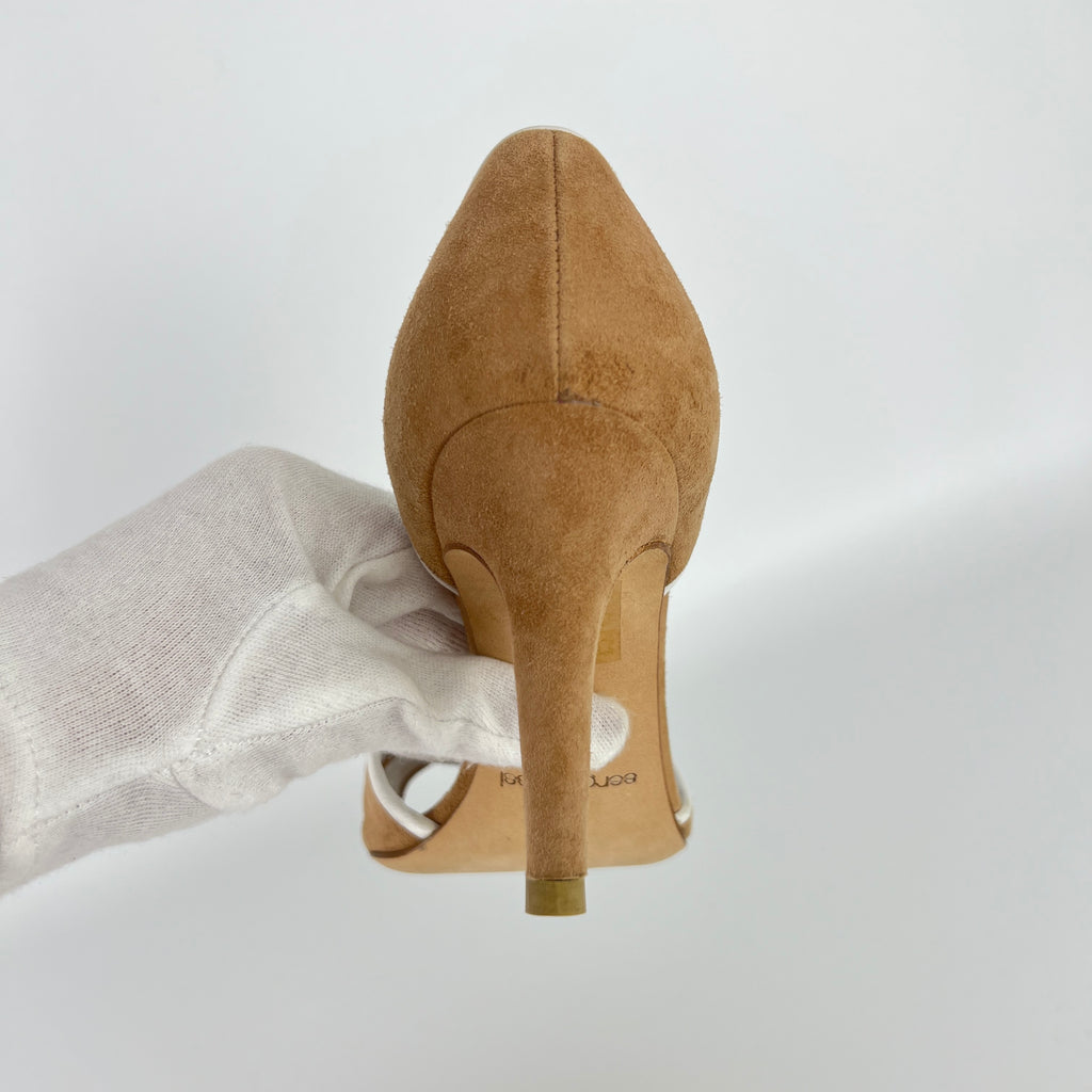 Sergio Rossi | Beige Tan Suede White Leather Knotted Strap D'Orsay Pumps (35)