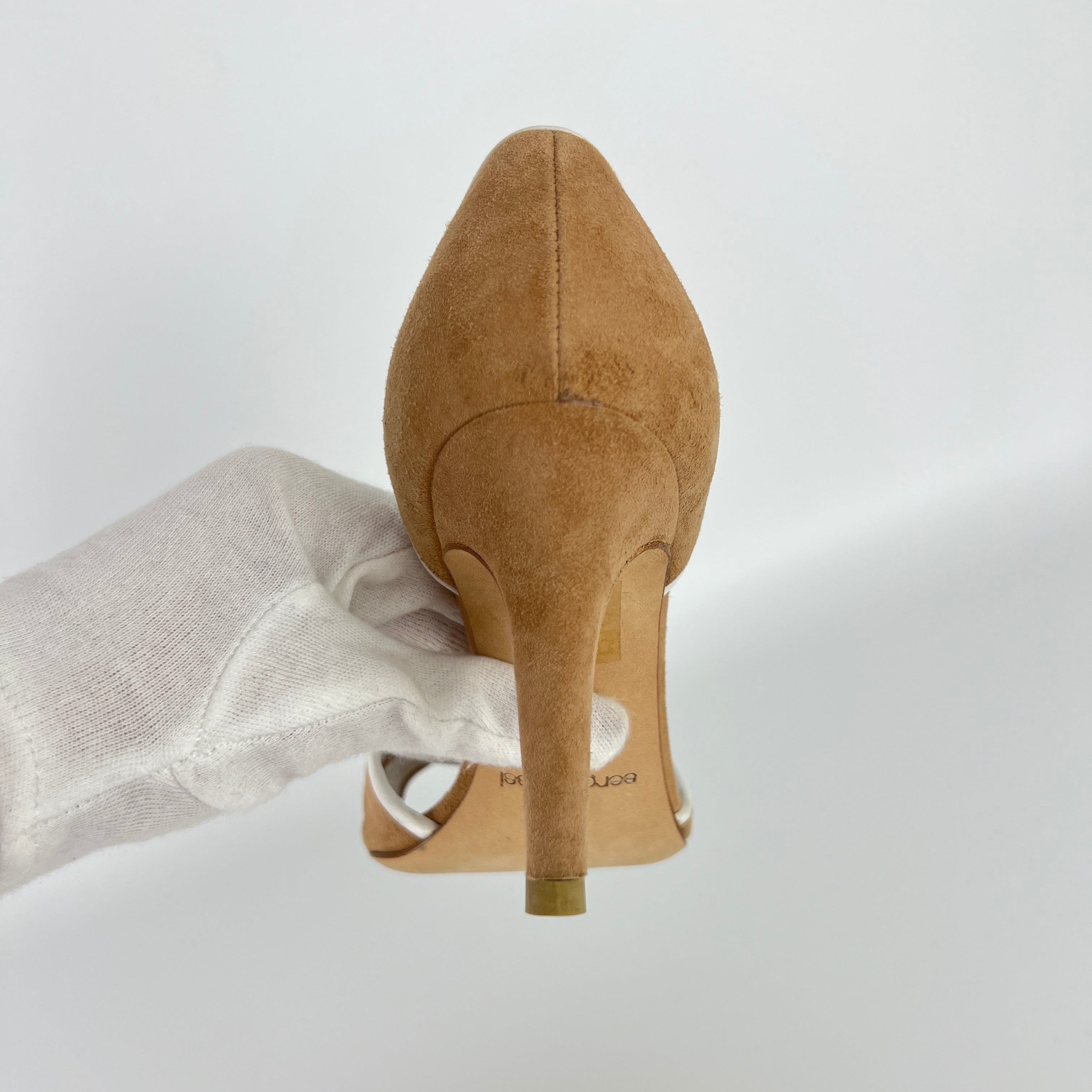 Sergio Rossi | Beige Tan Suede White Leather Knotted Strap D'Orsay Pumps (35)