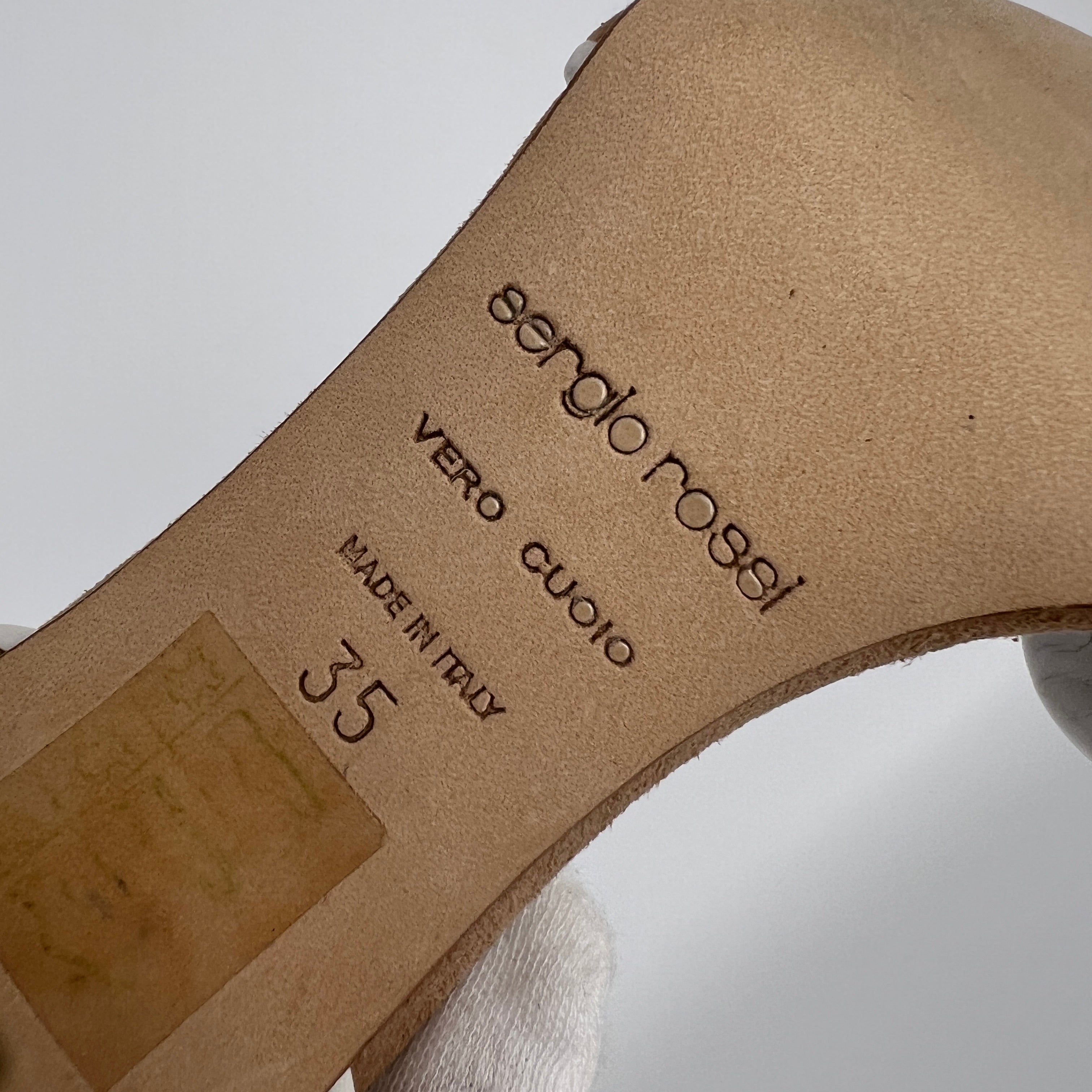 Sergio Rossi | Beige Tan Suede White Leather Knotted Strap D'Orsay Pumps (35)
