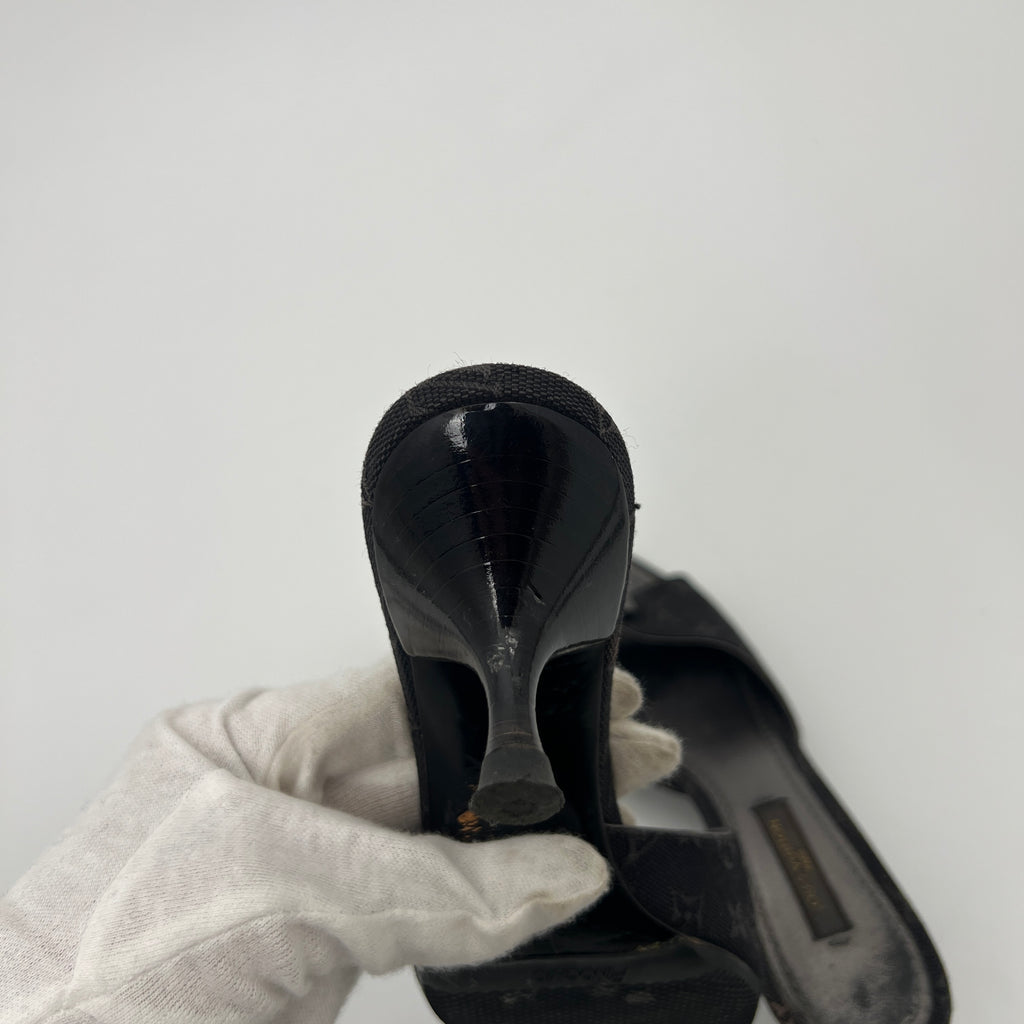 Louis Vuitton | Vintage Monogram Black Denim Bow Leather Mules (34)