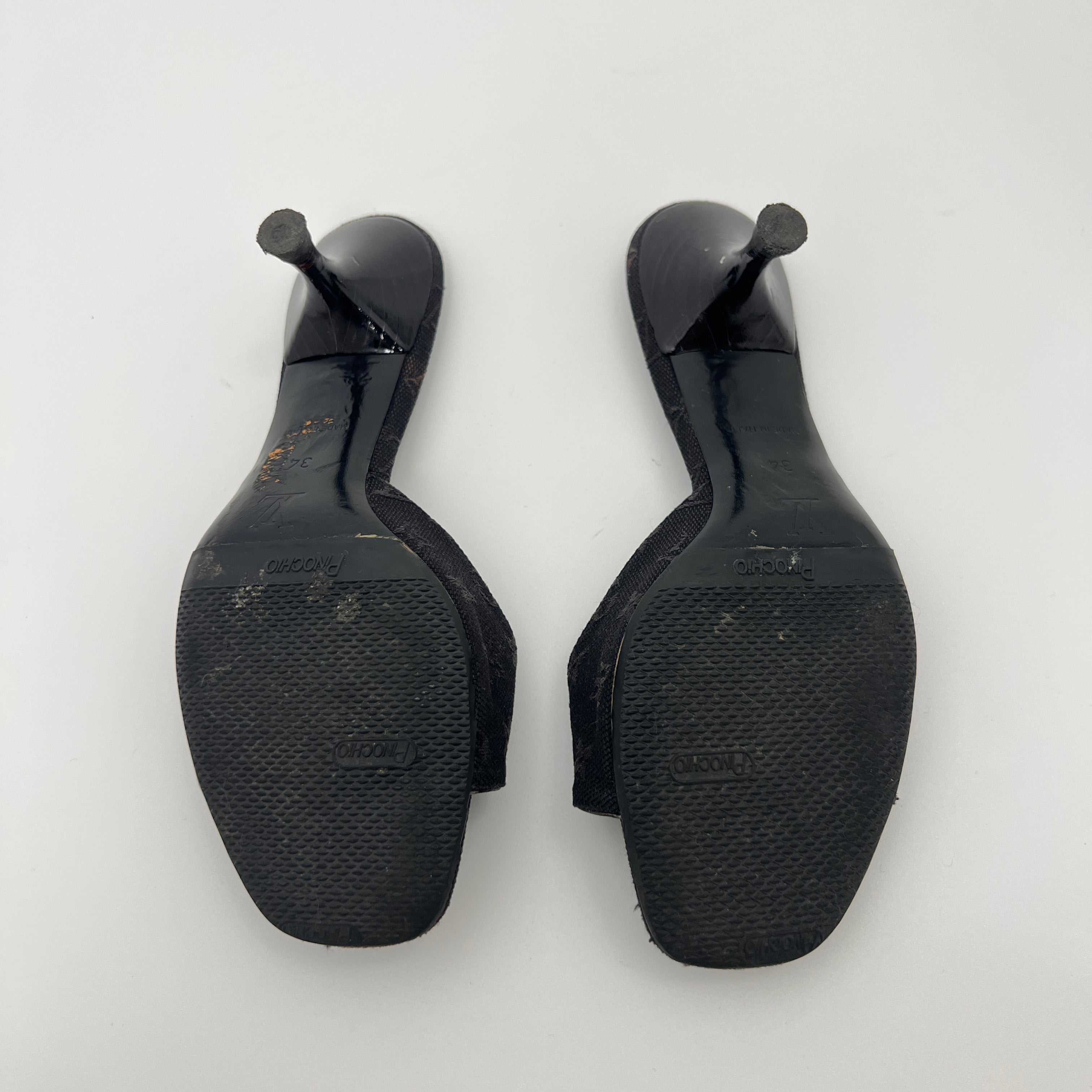 Louis Vuitton | Vintage Monogram Black Denim Bow Leather Mules (34)