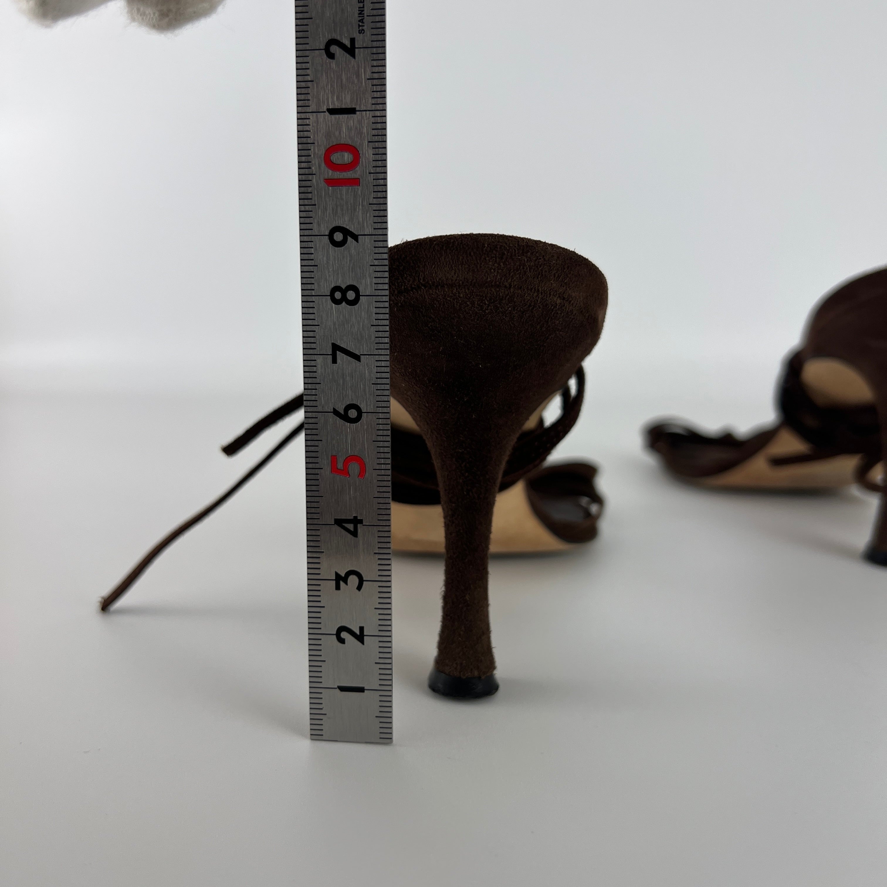 Manolo Blahnik | Brown Suede Leather Ribbon Bow Lace Up Sandal Heels (35)