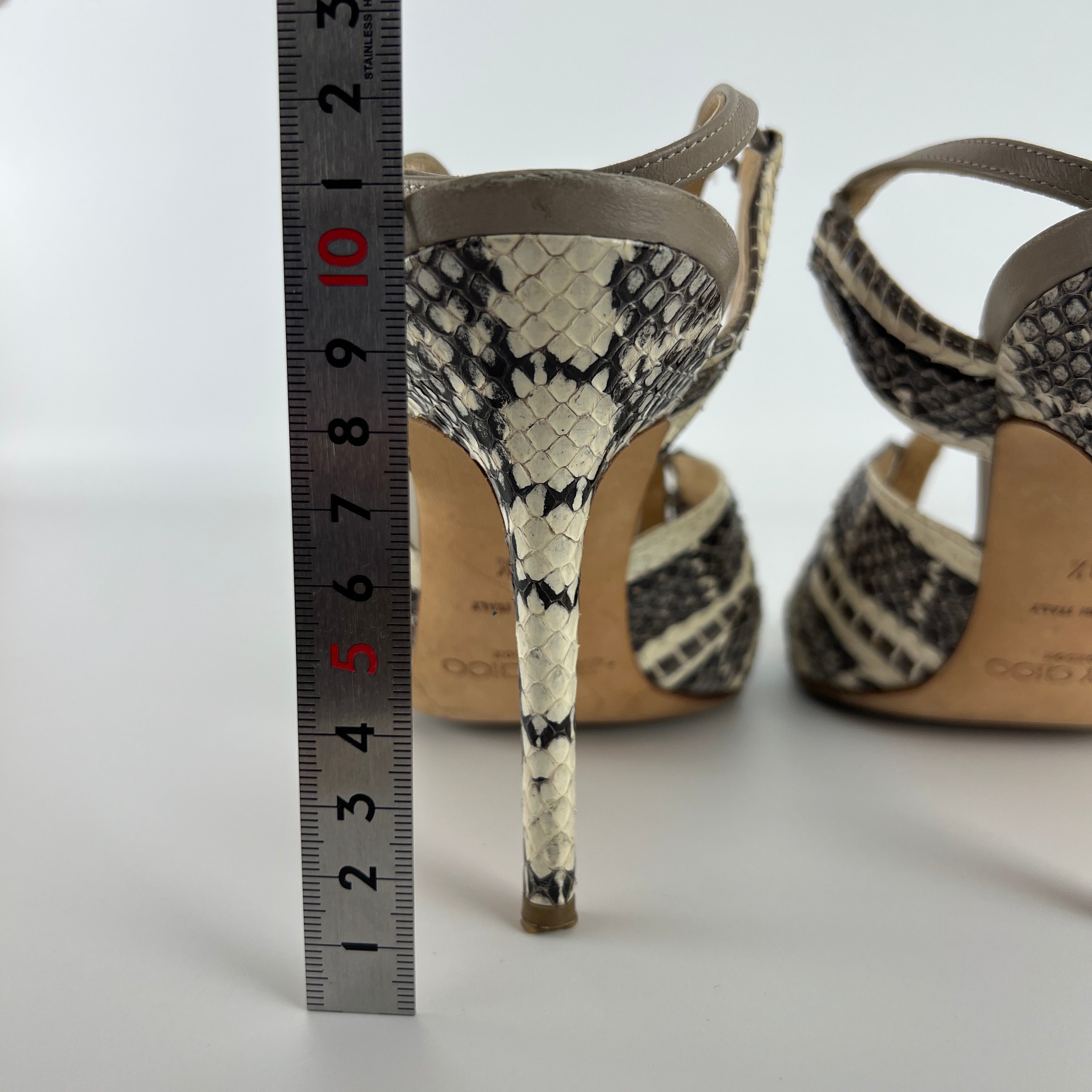 Jimmy Choo | Gray Beige Snake Leather Strappy Sandal Stiletto Heels (39.5)