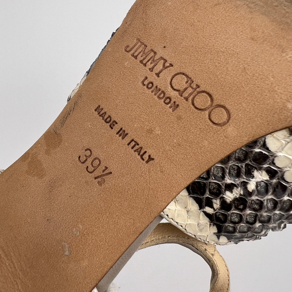 Jimmy Choo | Gray Beige Snake Leather Strappy Sandal Stiletto Heels (39.5)