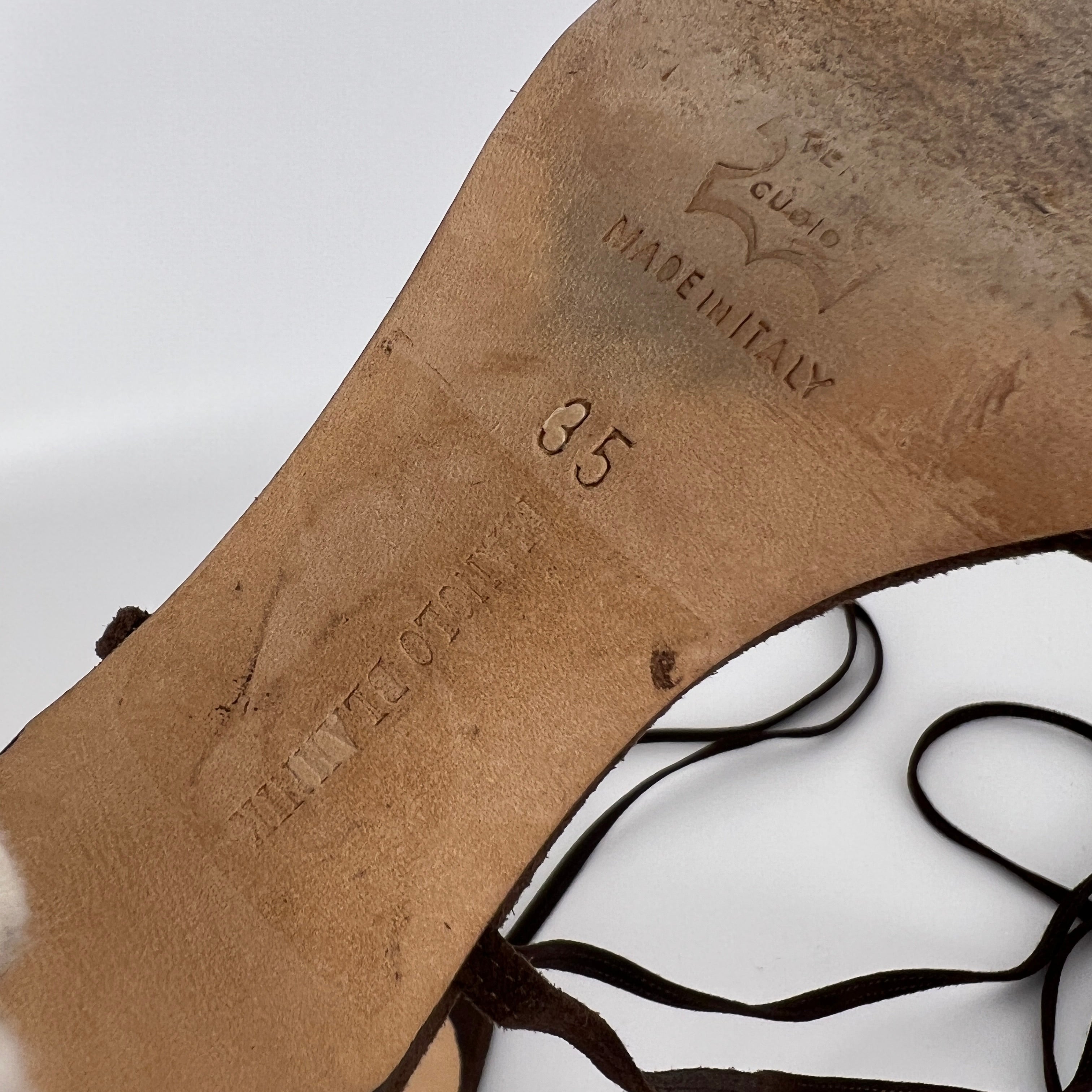 Manolo Blahnik | Brown Suede Leather Ribbon Bow Lace Up Sandal Heels (35)
