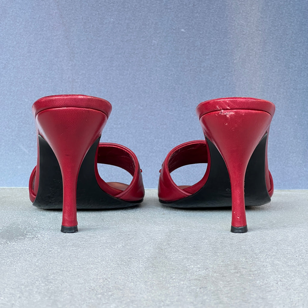 Sergio Rossi | Red Beaded Leather Slide Stiletto Mules (38.5)