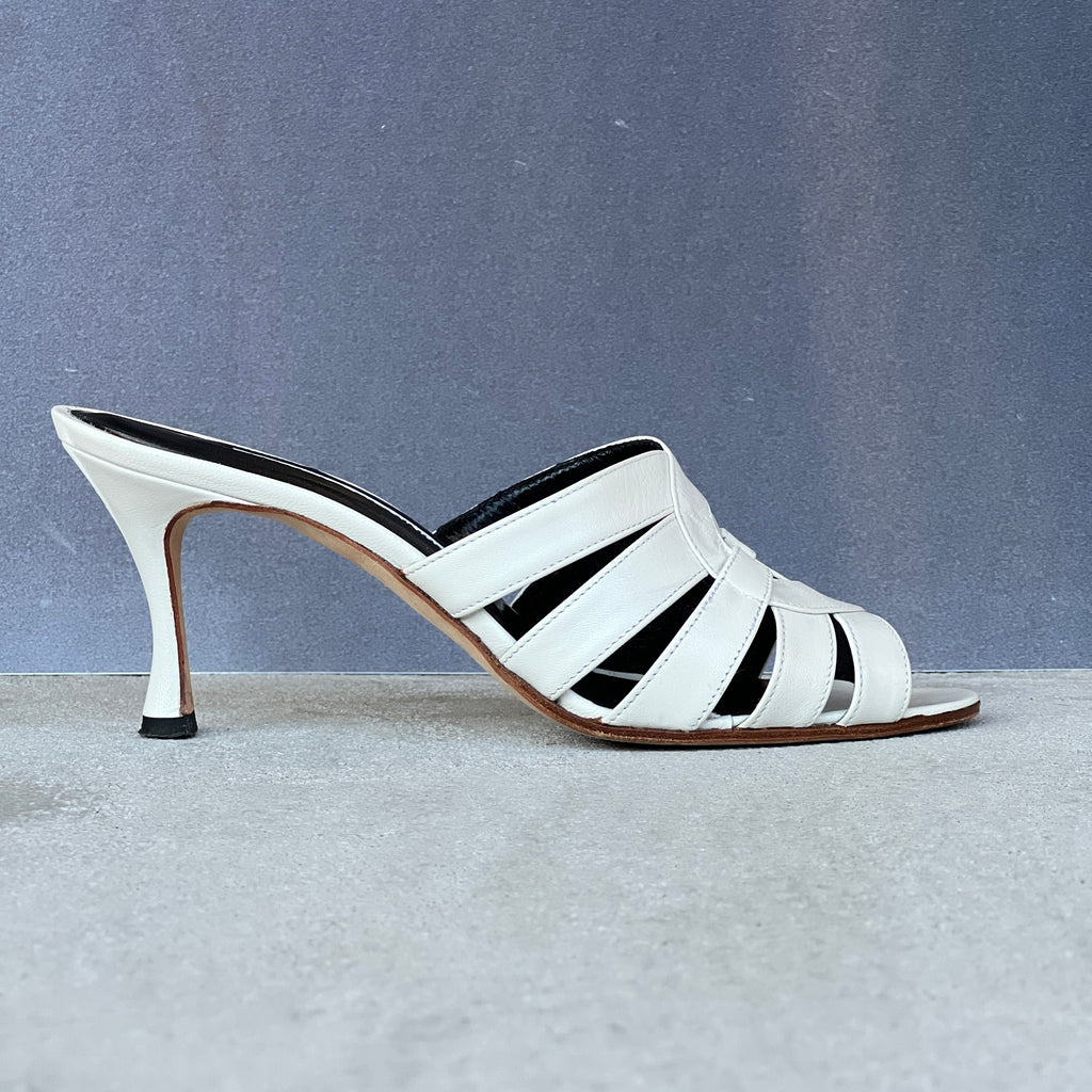 Manolo Blahnik | White Leather Cage Slide Mules (35.5)
