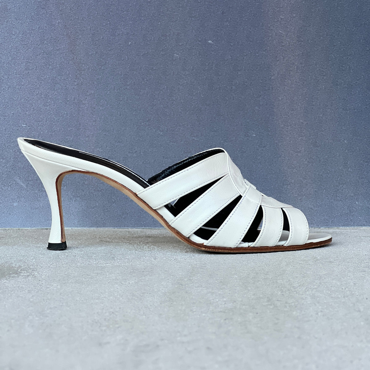 Manolo Blahnik | White Leather Cage Slide Mules (35.5)