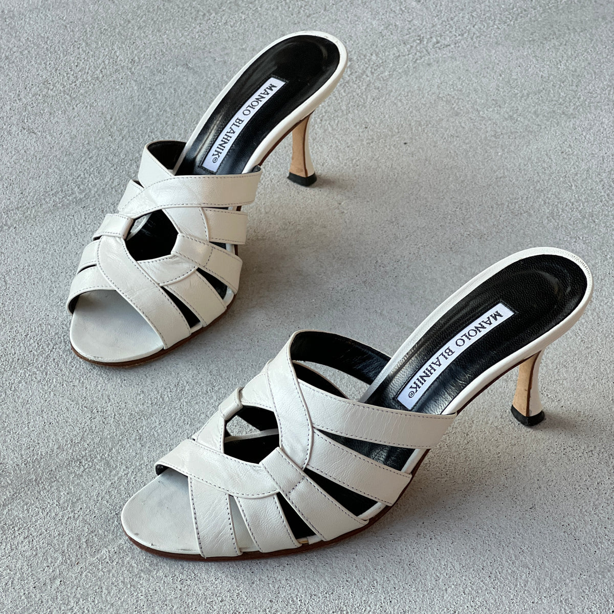 Manolo Blahnik | White Leather Cage Slide Mules (35.5)