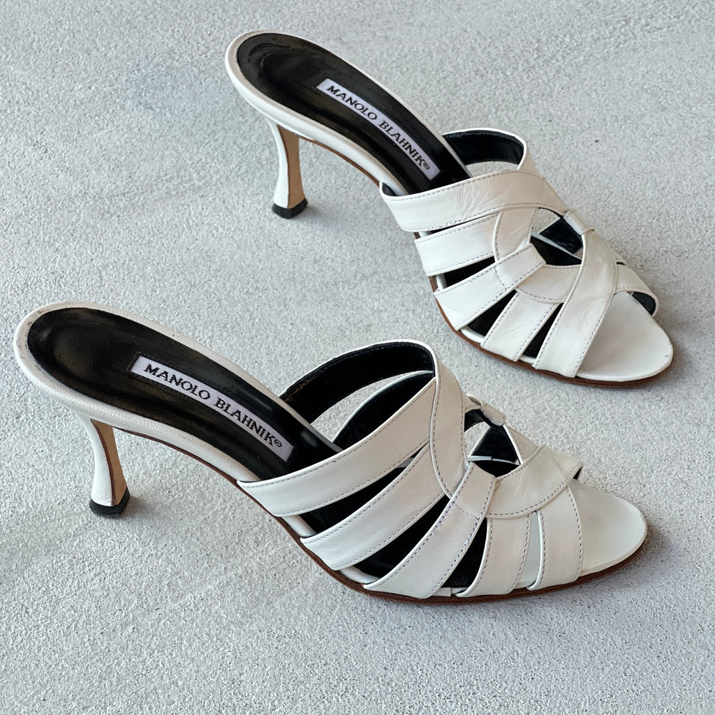 Manolo Blahnik | White Leather Cage Slide Mules (35.5)