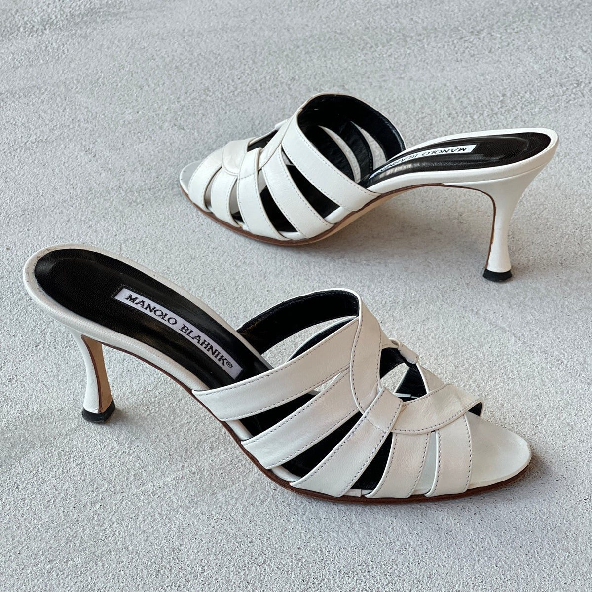 Manolo Blahnik | White Leather Cage Slide Mules (35.5)