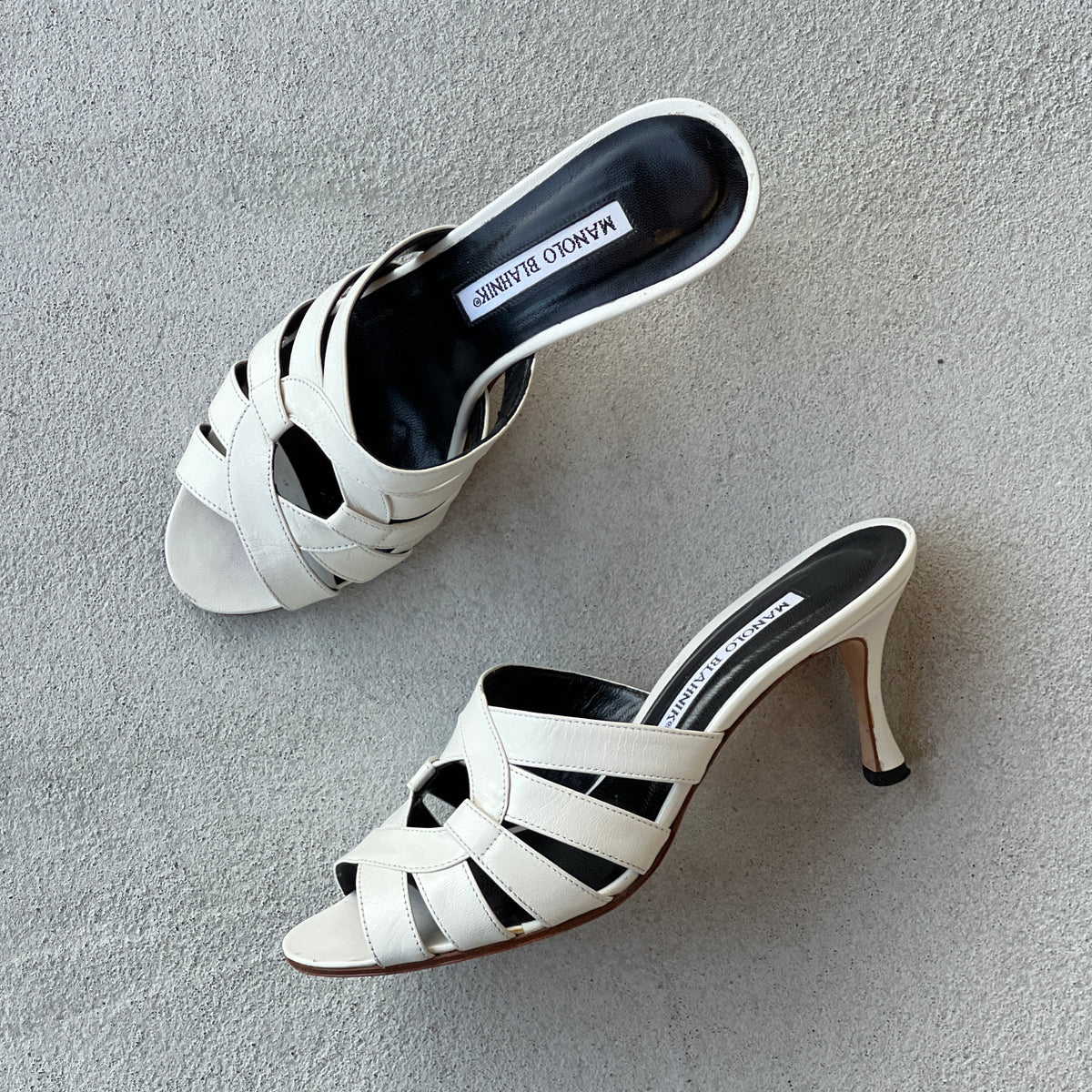 Manolo Blahnik | White Leather Cage Slide Mules (35.5)
