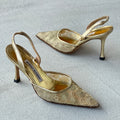 Manolo Blahnik | Vintage Gold Mesh Carolyne Pointed Slingback Heels (36)