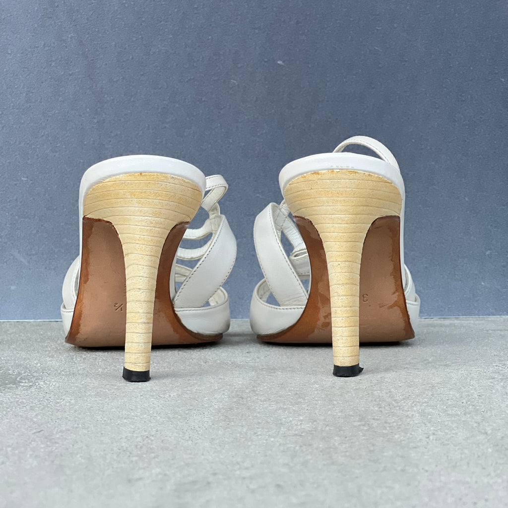 Manolo Blahnik | White Leather Strappy Ankle Wrap Sandal Heels (36.5)