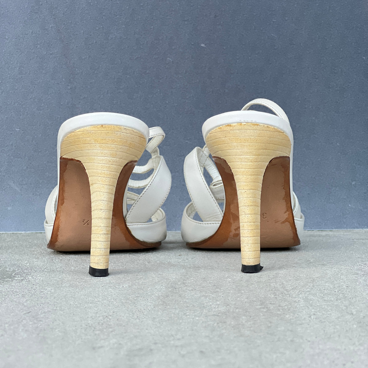 Manolo Blahnik | White Leather Strappy Ankle Wrap Sandal Heels (36.5)