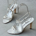 Manolo Blahnik | White Leather Strappy Ankle Wrap Sandal Heels (36.5)