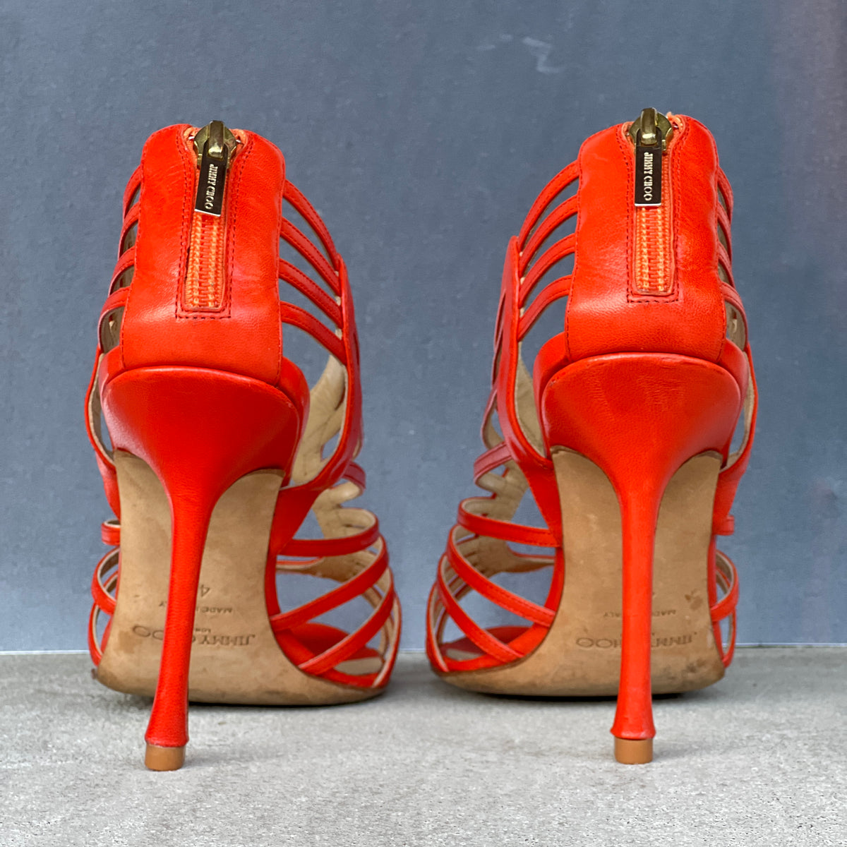 Jimmy Choo | Samoa Coral Orange Strappy Cage Stiletto Heels (40)
