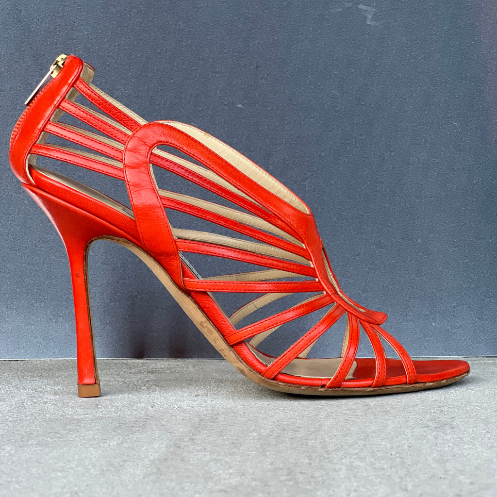 Jimmy Choo | Samoa Coral Orange Strappy Cage Stiletto Heels (40)