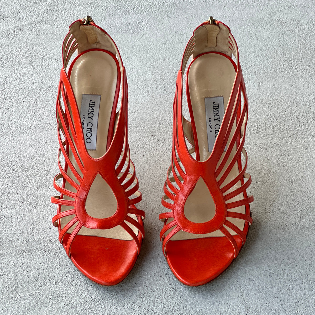 Jimmy Choo | Samoa Coral Orange Strappy Cage Stiletto Heels (40)