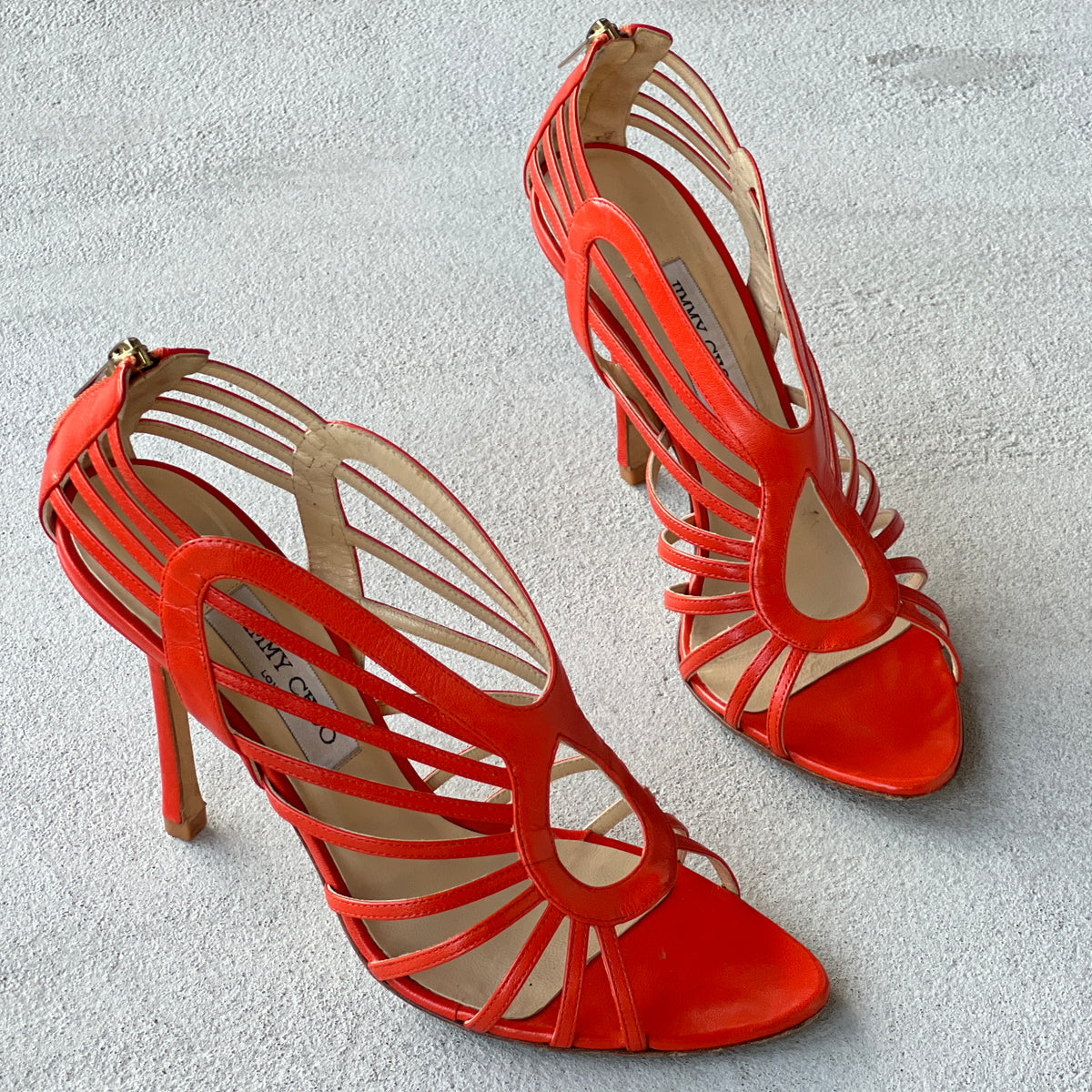 Jimmy Choo | Samoa Coral Orange Strappy Cage Stiletto Heels (40)