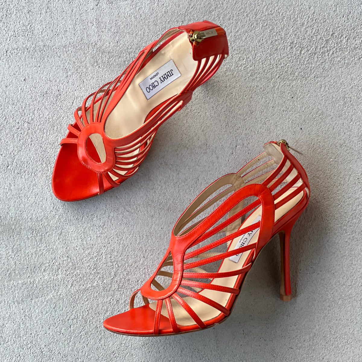 Jimmy Choo | Samoa Coral Orange Strappy Cage Stiletto Heels (40)