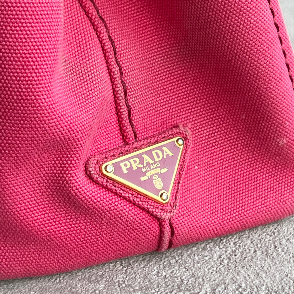 Prada | Canapa PM Pink Fuchsia Logo Cross Body Strap Canvas Bag