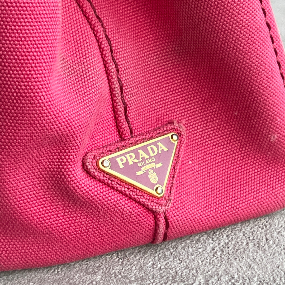 Prada | Canapa PM Pink Fuchsia Logo Cross Body Strap Canvas Bag