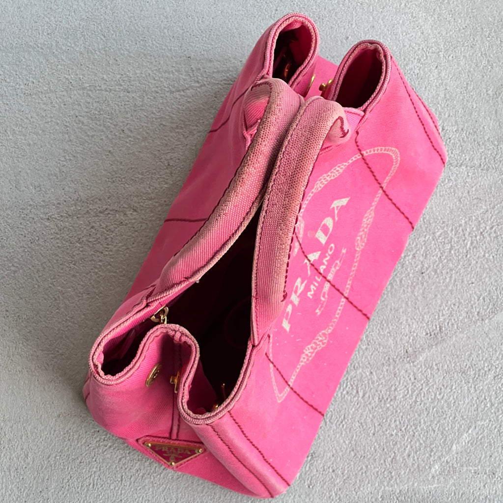 Prada | Canapa PM Pink Fuchsia Logo Cross Body Strap Canvas Bag