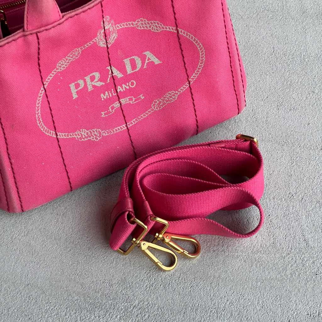 Prada | Canapa PM Pink Fuchsia Logo Cross Body Strap Canvas Bag