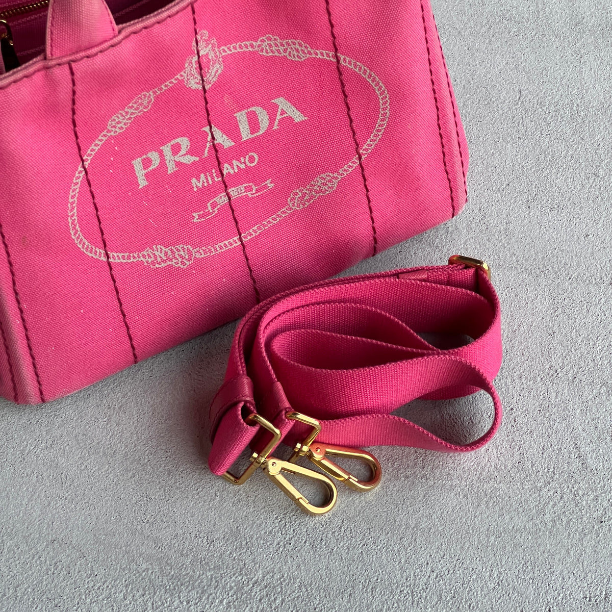Prada | Canapa PM Pink Fuchsia Logo Cross Body Strap Canvas Bag