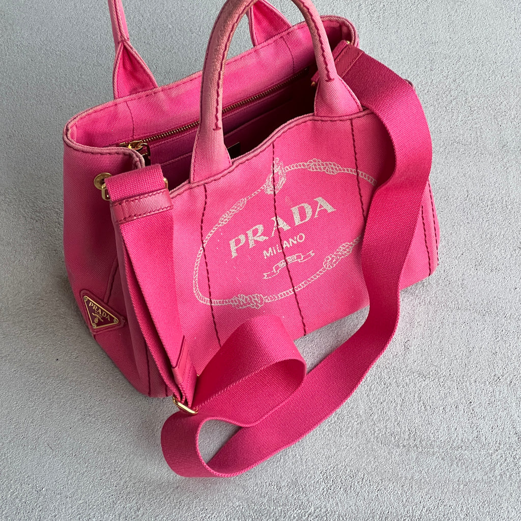 Prada | Canapa PM Pink Fuchsia Logo Cross Body Strap Canvas Bag