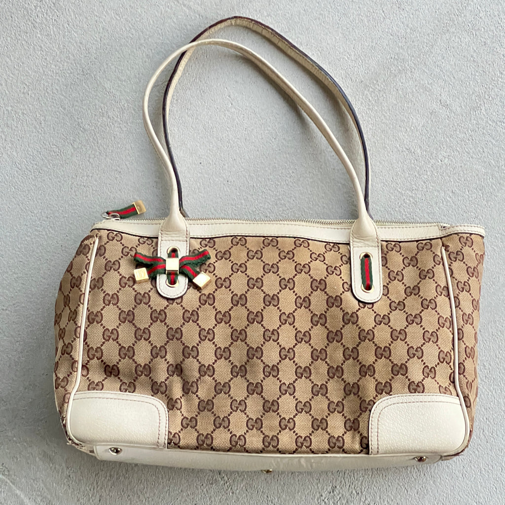 Gucci | Rare Vintage GG Monogram Web Stripe Canvas Leather Shoulder Bag Medium