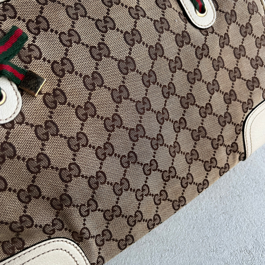 Gucci | Rare Vintage GG Monogram Web Stripe Canvas Leather Shoulder Bag Medium