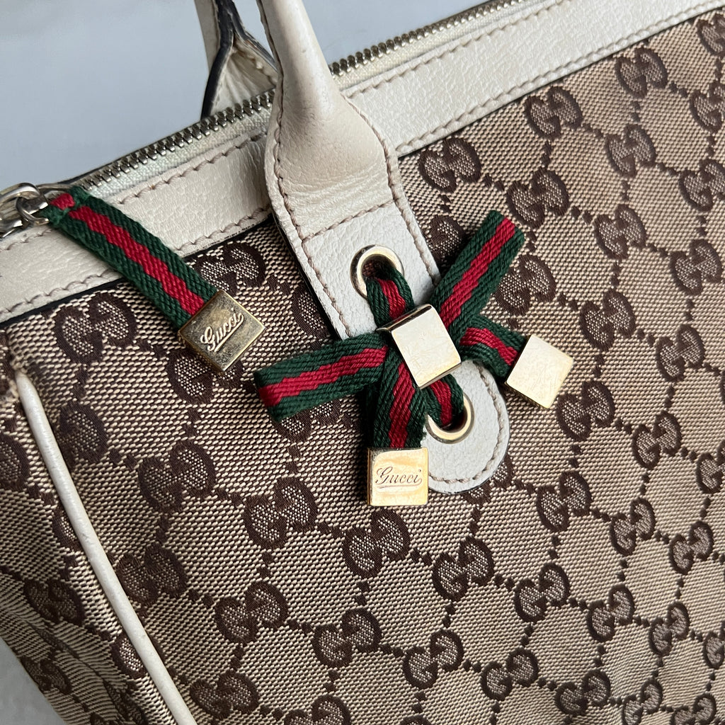 Gucci | Rare Vintage GG Monogram Web Stripe Canvas Leather Shoulder Bag Medium