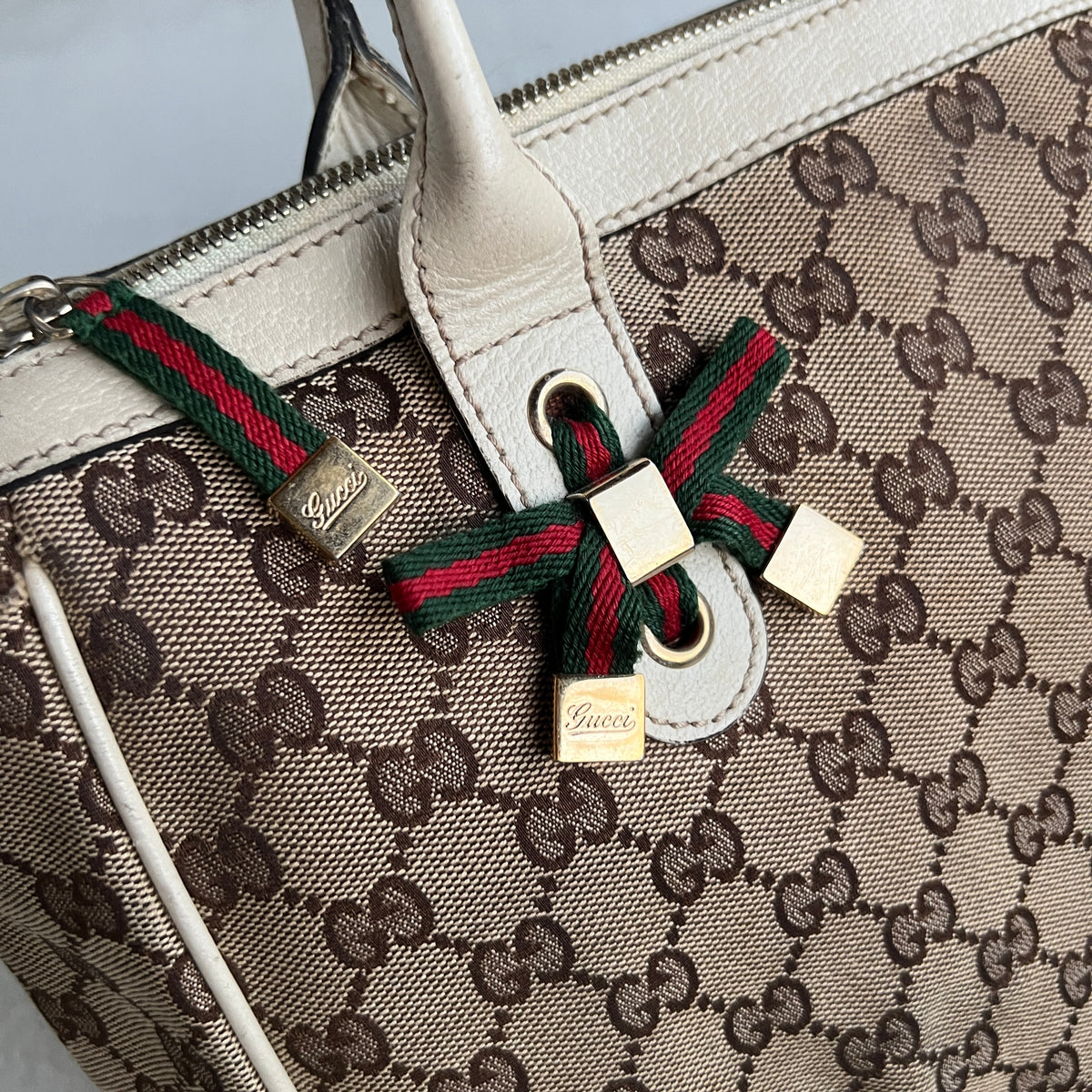 Gucci | Rare Vintage GG Monogram Web Stripe Canvas Leather Shoulder Bag Medium