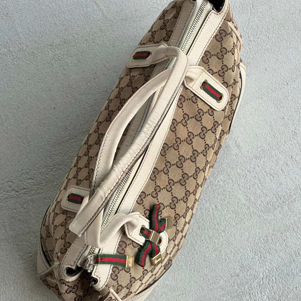 Gucci | Rare Vintage GG Monogram Web Stripe Canvas Leather Shoulder Bag Medium