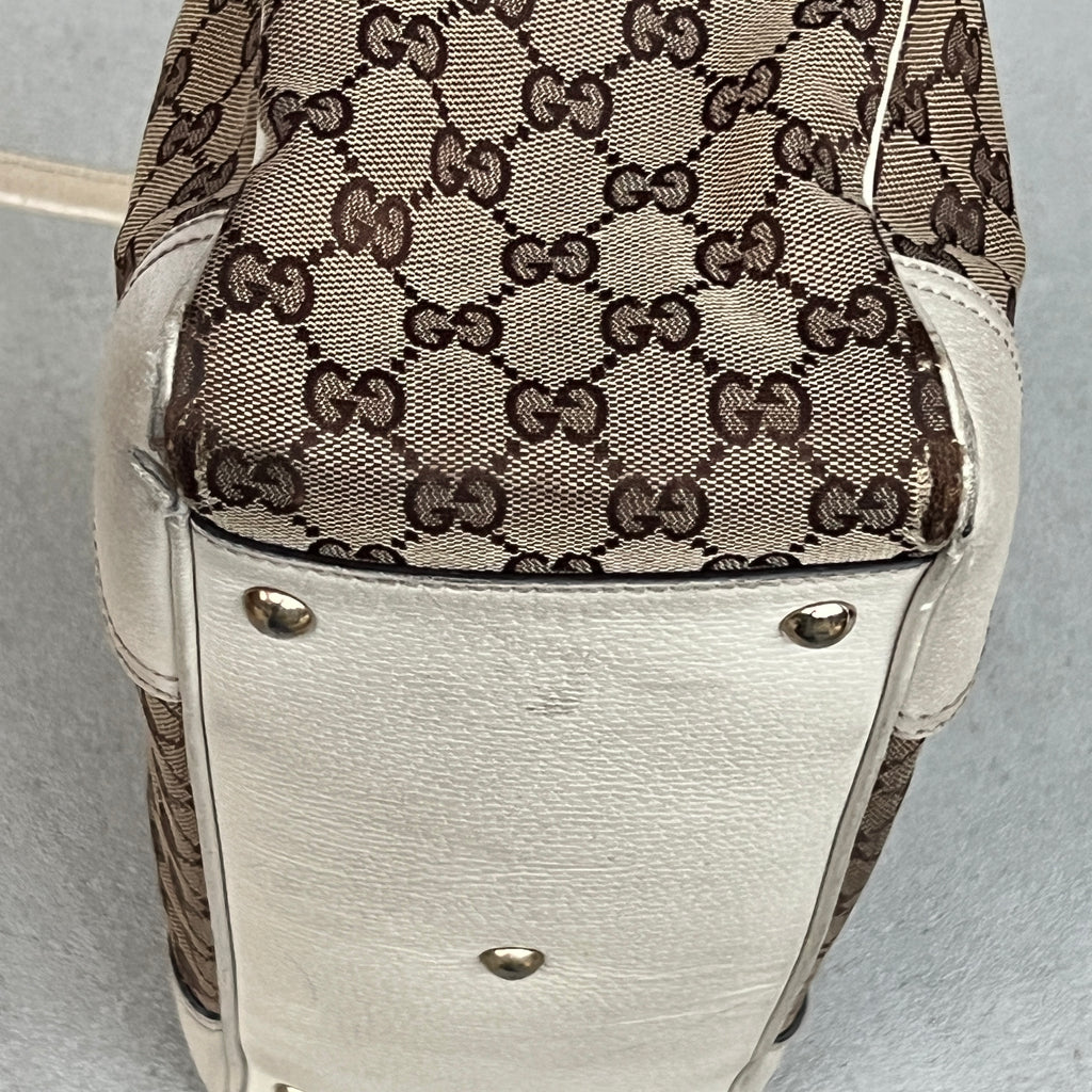 Gucci | Rare Vintage GG Monogram Web Stripe Canvas Leather Shoulder Bag Medium